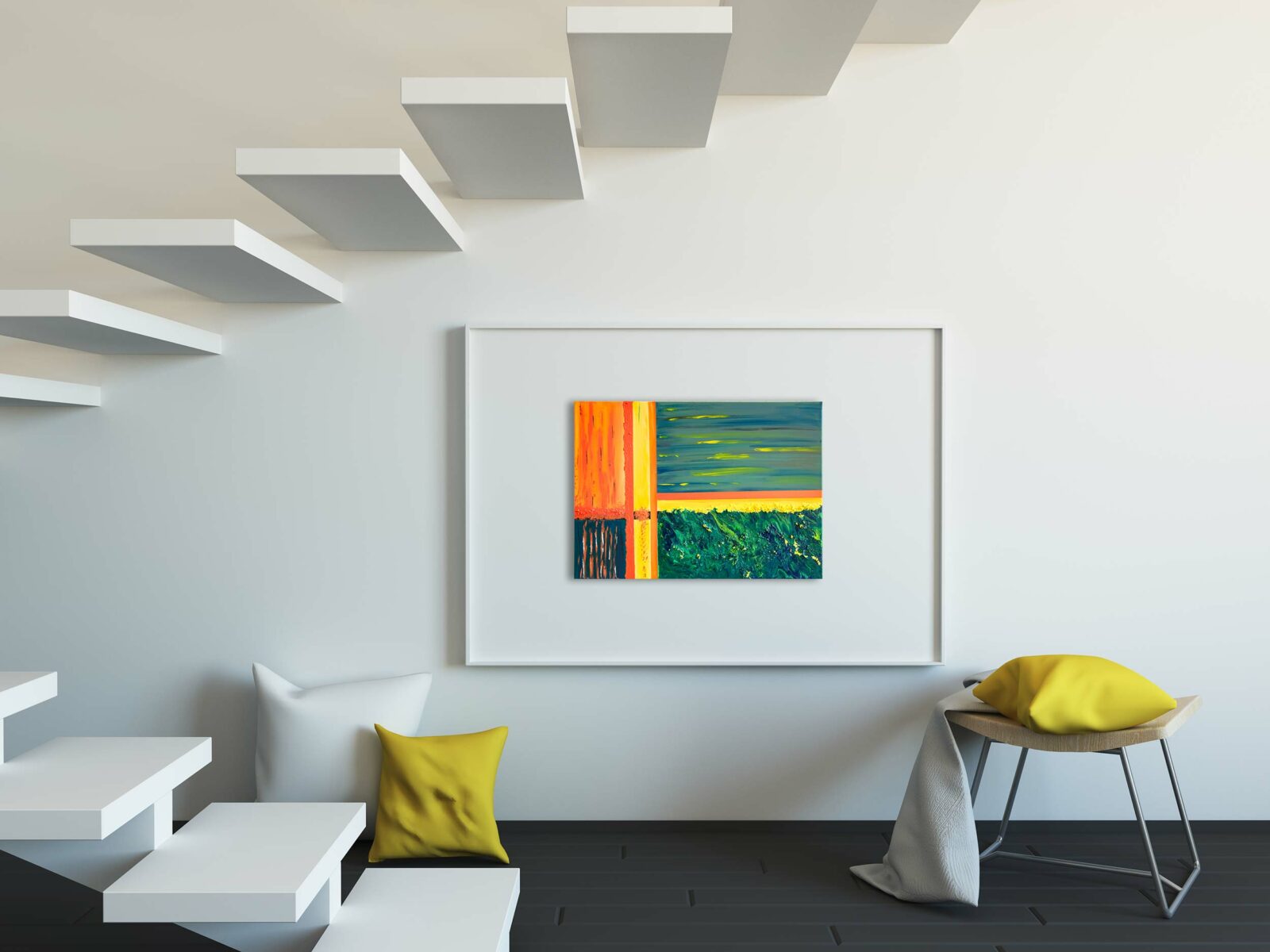 Abstraktes Wandbild - Acryl Gemälde - "Green- Yellow - Orange" Unikat (153)