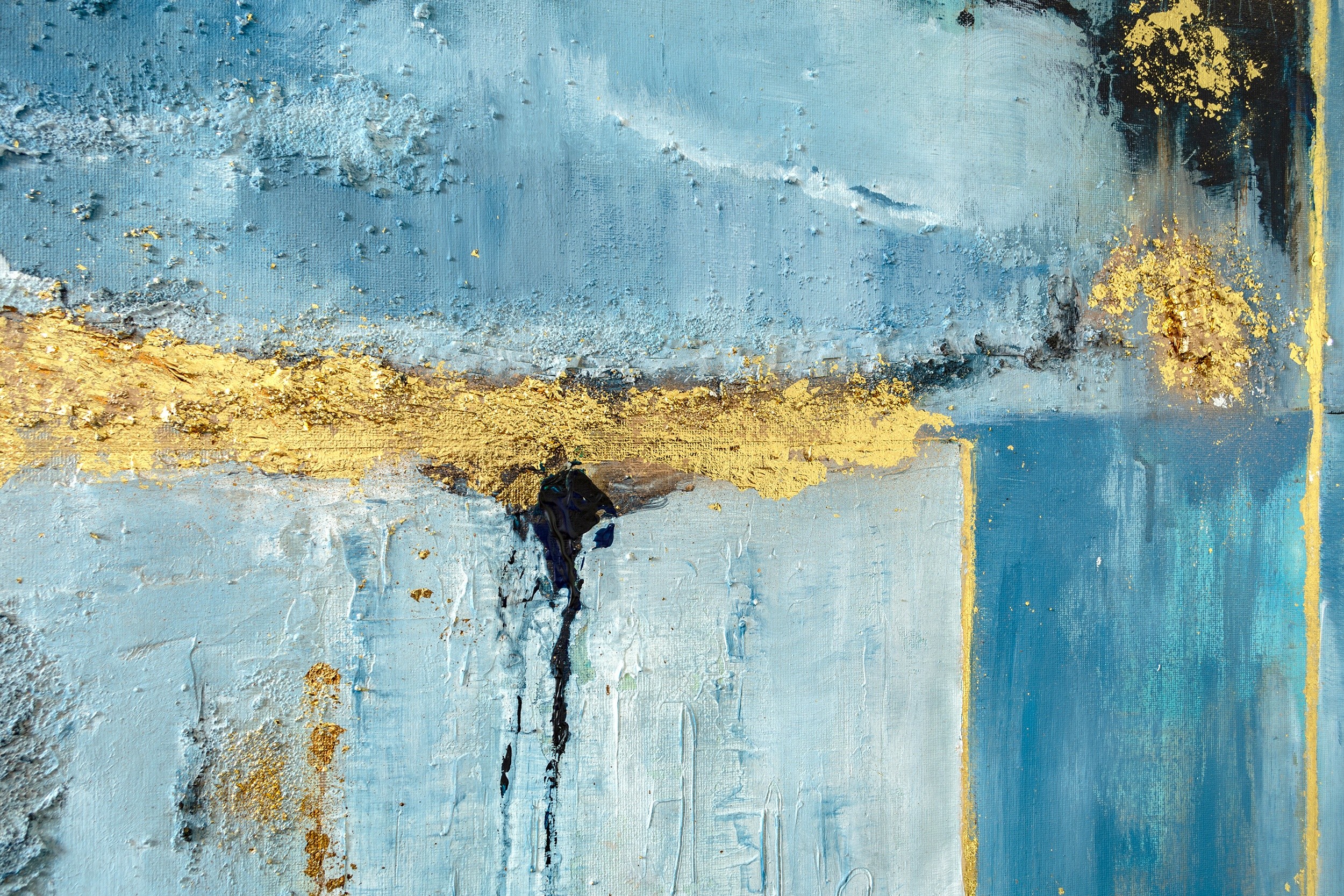 Diptychon 2 teilig Mixed Media Abstrakte Acrylbilder Illusion Blue 