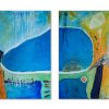 2er Set - Acryl Gemälde „Blue lake from the air″ Unikat, handgemalt (241)