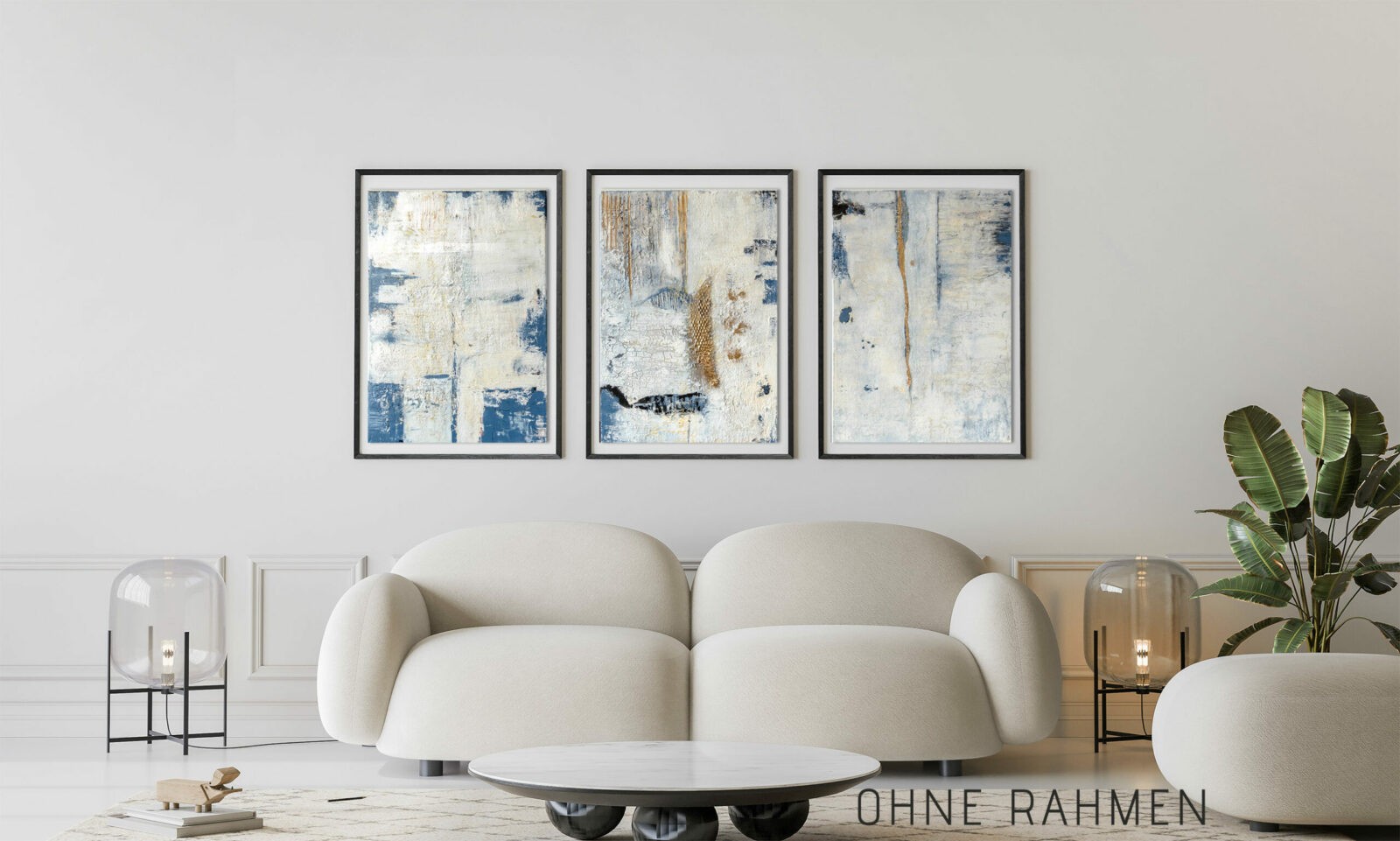 mixed media, abstrakte 3-teilige acrylbilder "triptychon white