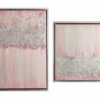 Diptychon "Strawberry & Silver" 2-teilige abstrakte Acrylbilder mit Schattenfugenrahmen in Silber (276)