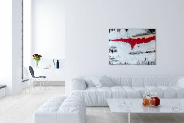 abstraktes Acryl Gemälde "Red I" mit 3D-Effekt in Weiß, Rot und Schwarz, Unikat (280)