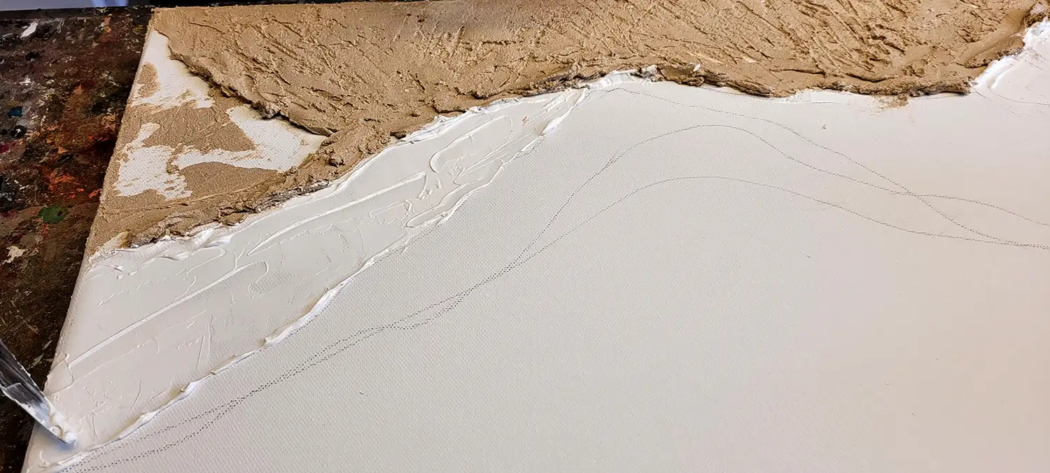 Workshop Spachteltechnik - Entstehung Strukturbild mit Marmormehl und Ostseesand
